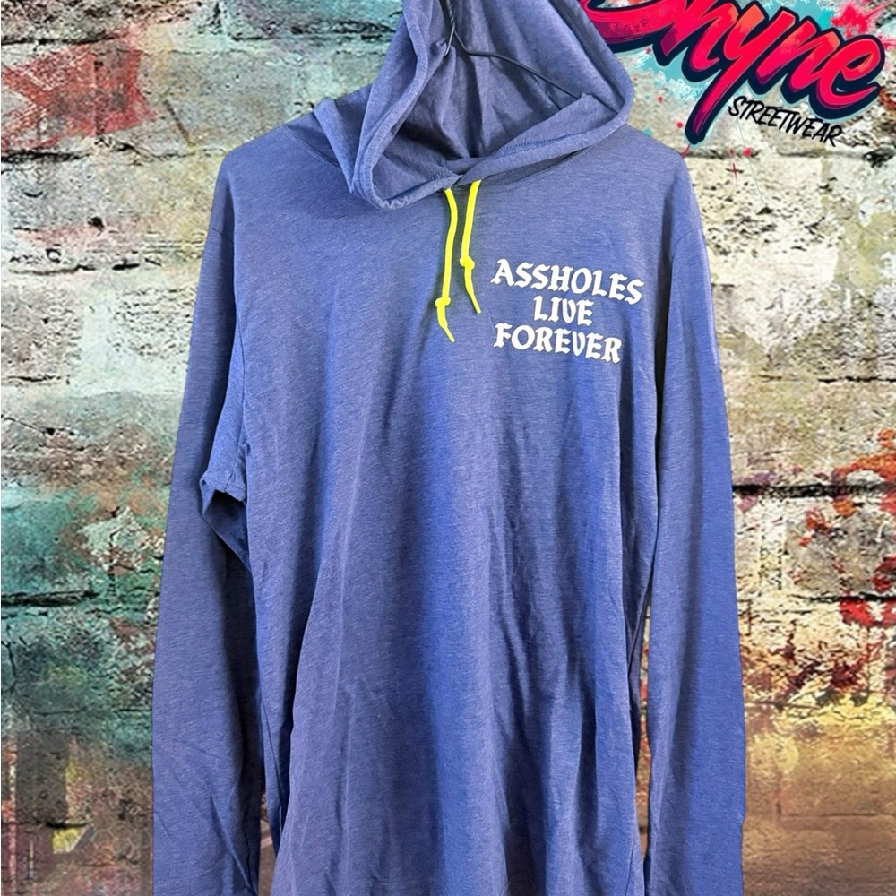 A$$holes Live Forever  Blue Graphic Hoodie with Drawstrings